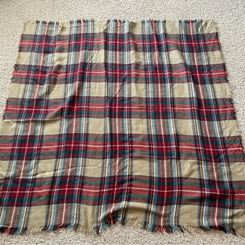 Blanket Wrap Scarf Shawl in Plaid w/ Fringe Trim